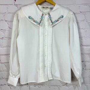 Vintage Allison Smith Embroidered Collar Blouse Size 12 Cottagecore Prairie